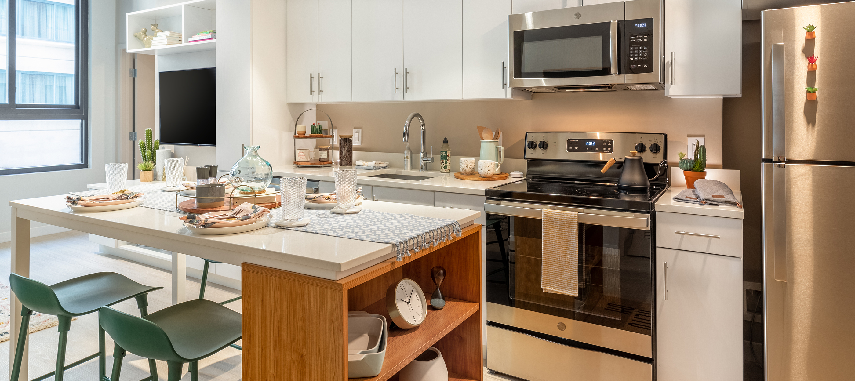 A kitchen with stainless-steel appliances