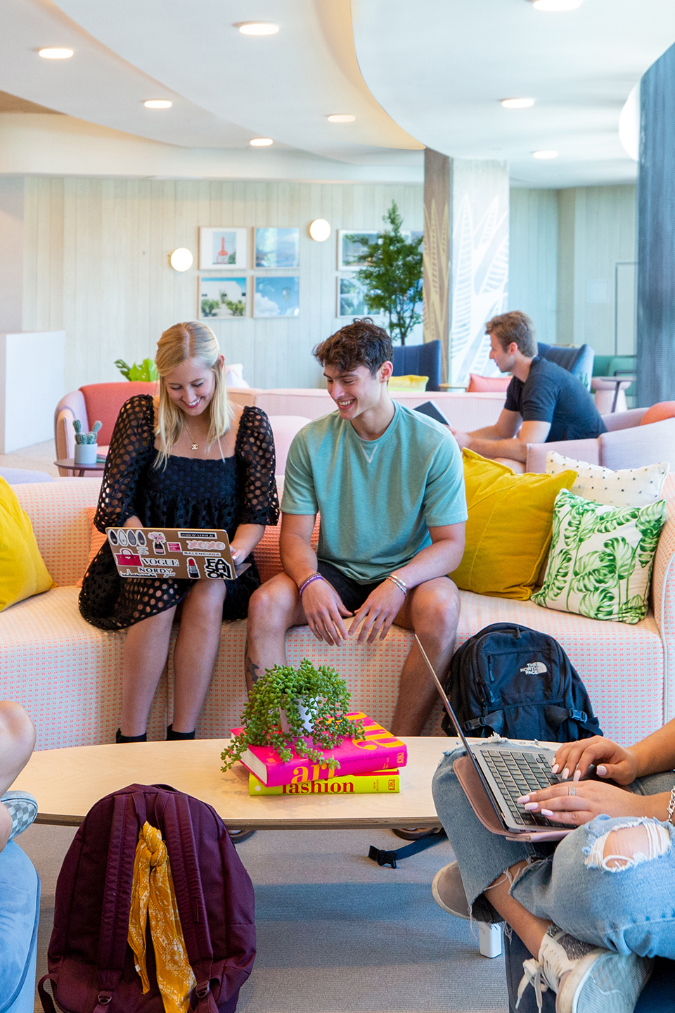 People studying in a lobby